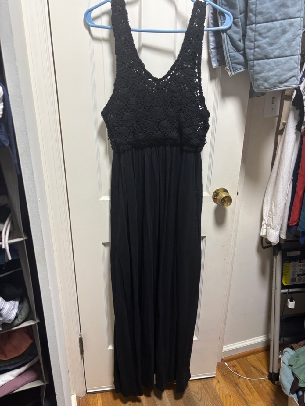 Black Crochet Bodice Maxi Dress -